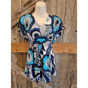 JTB v neck Career Casual Floral blouse short sleeve EUC medium ^